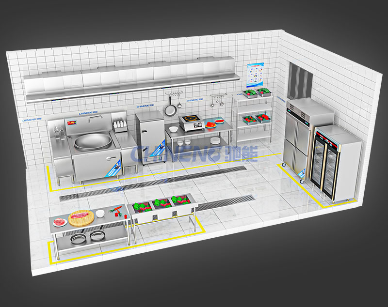 20-50人学校食堂厨房3D效果图