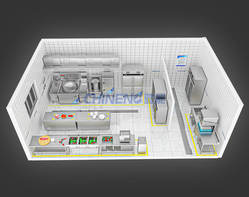 20-50人单位食堂厨房工程3D效果图
