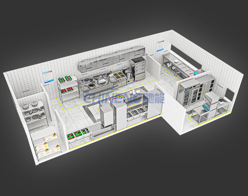 50-100人单位食堂厨房工程3D效果图