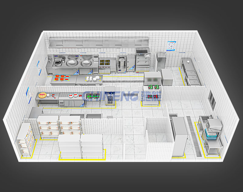 150-200人医院食堂厨房3D效果图