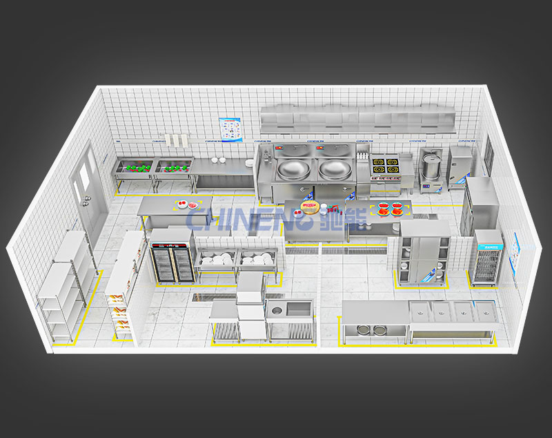 150-200人单位食堂厨房工程3D效果图